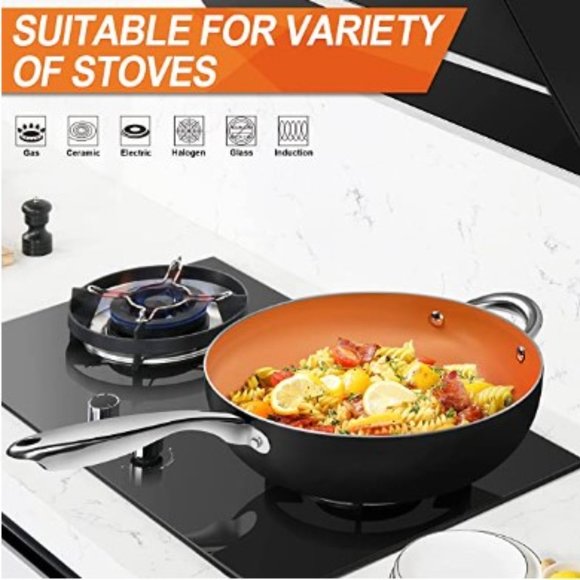 MICHELANGELO: 5 Qt/11" - Nonstick Wok/Stir Fry Pan w/ Lid + Basket + Steam Rack - Picture 5 of 11